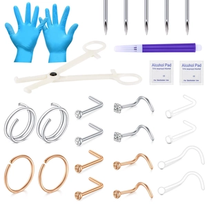 Professional Body Piercing Tool Kit With 316L Stainless Steel Nose Rings Studs Piercing Needles Alcohol Pads Gloves Marker