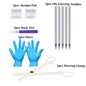 27pcs stainless steel nose ring piercing kit with needles, gloves, and forceps