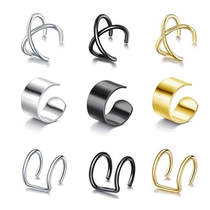 3er-Set Edelstahl-Ohrklemmen ohne Piercing in Silber, Gold und Schwarz glänzend