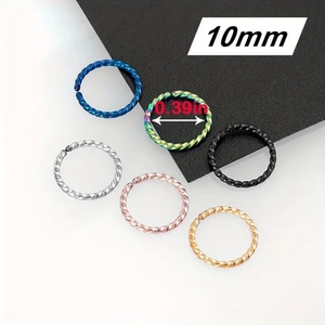 Detailed view of 10mm twisted stainless steel nose rings in six assorted colors set