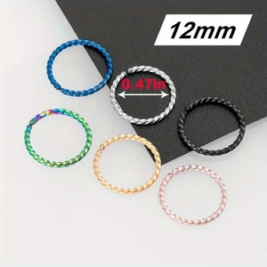 Detailed set of 12mm 0.47in twisted nose rings in six metallic colors and finishes
