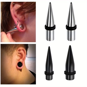 Kit d'Élargissement d'Oreille en Acier Inoxydable Argent Noir Cônes de Stretching O-Rings en Caoutchouc Bijoux Piercing