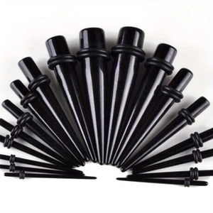 Kit d'écarteurs d'oreilles en acrylique noir poli avec anneaux de fixation variés