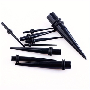 Kit d'écarteurs d'oreilles en acrylique noir avec anneaux en O de différentes tailles