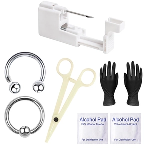 8-delige rvs piercingset met naald, tang, handschoenen en alcoholdoekjes voor neuspiercing