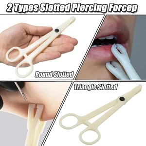 Disposable ivory acrylic piercing clamps set with round and triangle slotted pliers