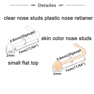 21pcs clear and skin tone acrylic L-shaped nose stud set with 2mm flat top