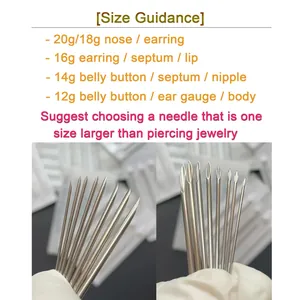 Kit de piercing corporal de 28 piezas en acero inoxidable con agujas 12G-20G y guía