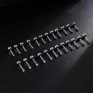 Set da 14 piercing in acciaio inossidabile con zirconi e orecchini con chiusura piatta