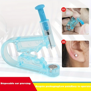Kit per piercing all'orecchio monouso blu con perno sterile e guida passo dopo passo