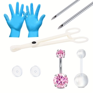 Set da 9 pezzi per piercing all'ombelico in acciaio inox con gioielli in zircone