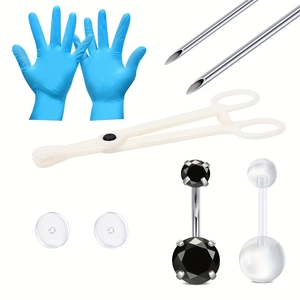 Kit professionale per piercing con aghi in acciaio inox e guanti sterili inclusi