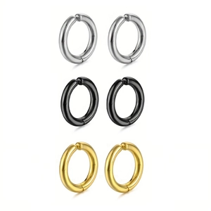 Set de 3 pares de pendientes de aro de acero inoxidable en plata, oro y negro sin perforación
