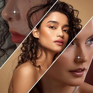 9-teiliges Nasenring-Set aus Edelstahl mit funkelndem Zirkonia auf drei Models gezeigt