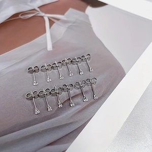 13-piece stainless steel stud earring set with 4-claw cubic zirconia for multiple piercings