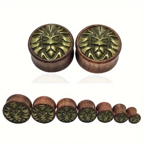 Vintage lion head wooden ear plugs and tunnels available in multiple sizes and sets