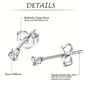 Minimalist stainless steel 2mm zircon stud earrings with classic butterfly clasp backs