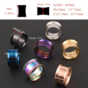 Tabla de tallas de túneles para orejas en acero con altura 10mm y varios diámetros