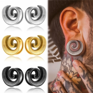 Spiralförmige Ohrplugs aus Edelstahl mit Schneckentextur in Silber, Gold und Schwarz