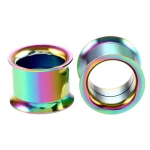 Rainbow anodized stainless steel double flare ear tunnels for body piercing jewelry