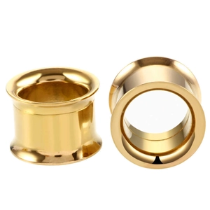 Polished gold double flare hollow ear tunnels in high quality stainless steel
