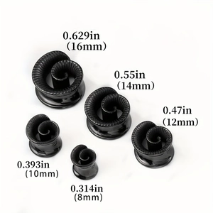 Schwarze Spiral-Ohrdehner aus poliertem Edelstahl in den Größen 8mm bis 16mm Set