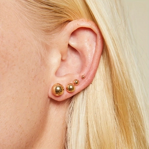 Lot de 6 paires de boucles d'oreilles boules en acier inoxydable doré pour femmes