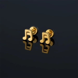 Minimalist Stainless Steel Music Note Stud Earrings For Women Men Eighth Note Ear Studs Gold Silver Black Fashion Jewelry Daily Accessories