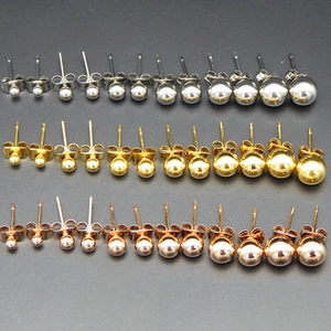 Set de boucles d'oreilles boules en acier inoxydable argent, or et or rose poli