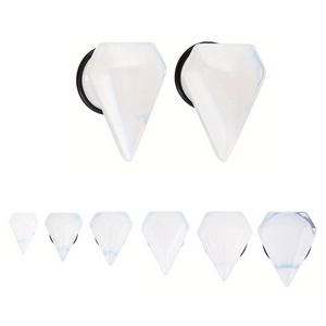 Opal white stone ear gauges set with faceted diamond cut design and black O-rings