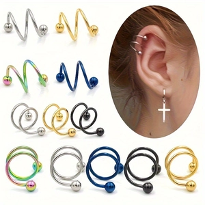 Anneau de Piercing en Acier Inoxydable Spirale Twister Bijoux Oreille Lèvre Double Boule Géométrique Punk pour Femmes Hommes