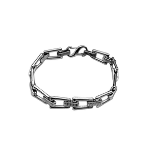 Unisex industrial punk stainless steel bracelet with textured rectangular links and clasp