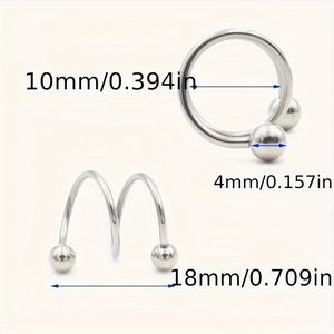 Anneau spirale en acier poli pour piercing avec boules de 4mm et diamètre interne de 10mm