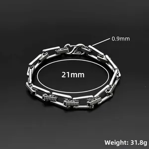 Industrial titanium steel chain bracelet with rectangular links and double L logo buckle