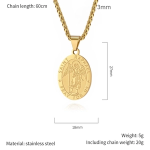 Collana con pendente San Raffaele Arcangelo in acciaio inossidabile con dimensioni