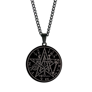 Black stainless steel pentagram Solomon amulet necklace with Tetragrammaton engraving