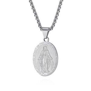 Collana con Pendente Medaglia Miracolosa Vergine Maria in Acciaio Inossidabile Ovale Santo Cattolico Gioielli Religiosi Uomo Donna