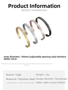 Dettagli dei bracciali a forma di C da 6mm in acciaio inossidabile oro, argento, rosa e nero