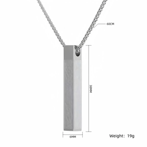 Silver stainless steel box chain necklace with 38mm rectangular column pendant