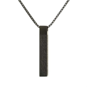Matte black stainless steel rectangular pillar pendant necklace with box chain for men