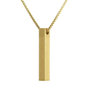 Polished gold stainless steel box chain necklace with a 3D rectangular pillar pendant
