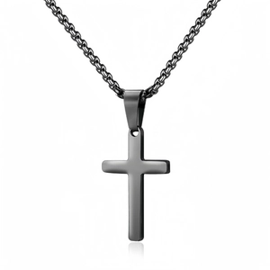 Collier croix en acier inoxydable noir mat avec chaîne à maillons pour hommes