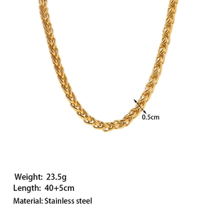 Polished 18K gold stainless steel wheat chain necklace 5mm wide with 40+5cm length