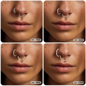 316L stainless steel nose rings with zircon crystals in various sizes and colors