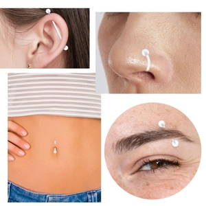 Set of 29 clear acrylic body piercing jewelry including belly, tongue and eyebrow rings