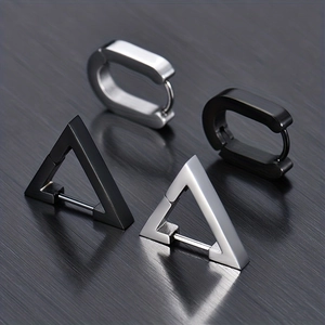 Boucles d'Oreilles Créoles Géométriques Triangle Oval en Acier Inoxydable Pour Hommes Femmes Punk Minimaliste Argent Noir Boucle d'Oreille U Bijoux