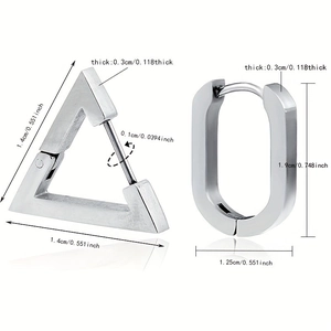 Dimensions des boucles d'oreilles géométriques en acier avec hauteur et épaisseur