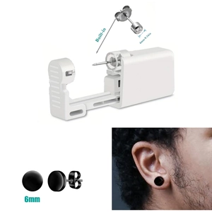 Disposable ear piercing gun kit with 4mm crystal stud and 6mm black earring set