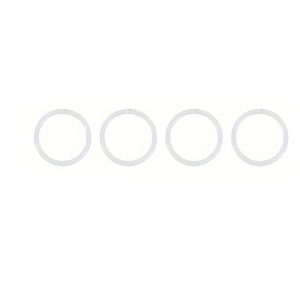 Dettaglio di quattro piercing trasparenti in acrilico con design circolare invisibile