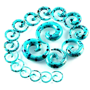 Blue acrylic ear spiral tapers with marble texture in multiple sizes for ear stretching